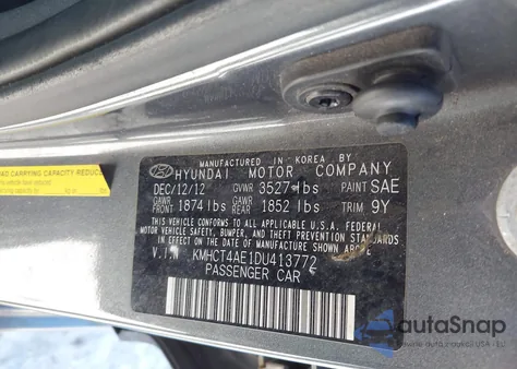 2013 Hyundai Accent Gls z USA, uszkodzony, nr VIN KMHCT4AE1DU413772